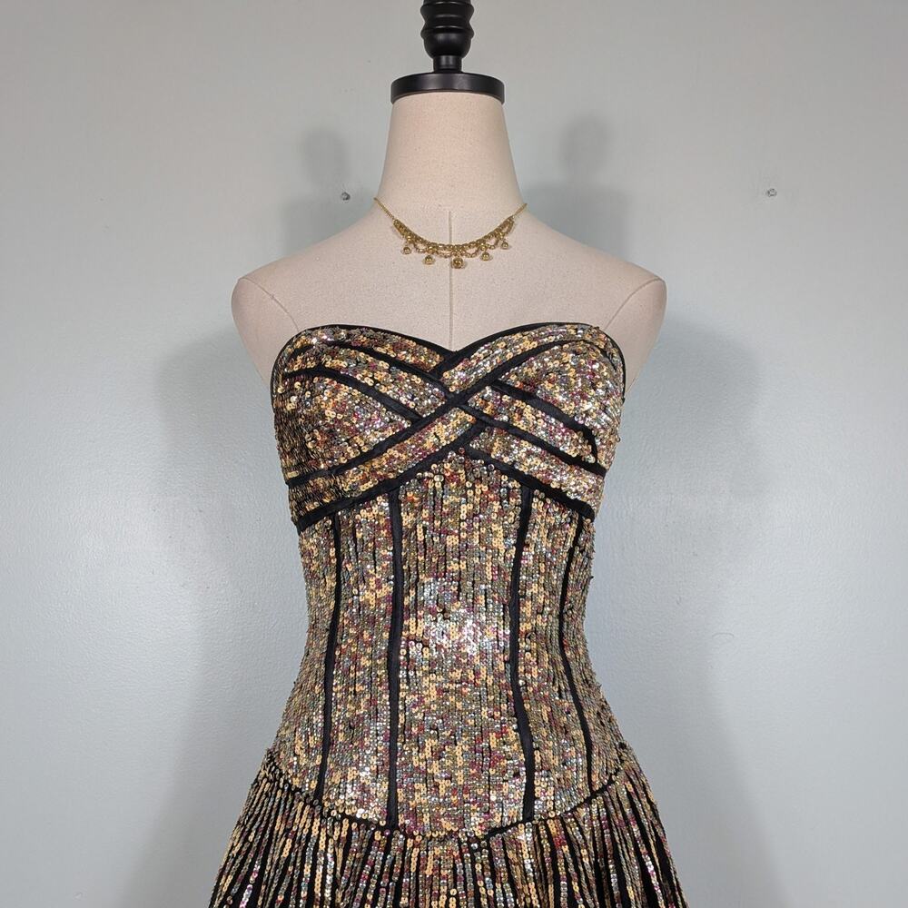 Terani Prom Dress Maxi Gown 6 Black Gold Glam Sequin Ball Princess Y2K Pageant - Picture 8 of 13